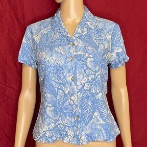 Vintage NANI Hawaii Blue Tori Richard Batik Button Front Tropical Shirt XS